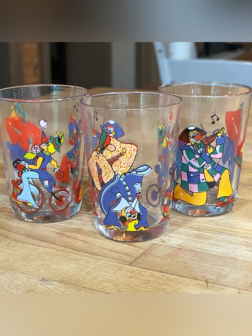 Colorful Clown Band Glass Tumbler - Clear with Multicolor Design